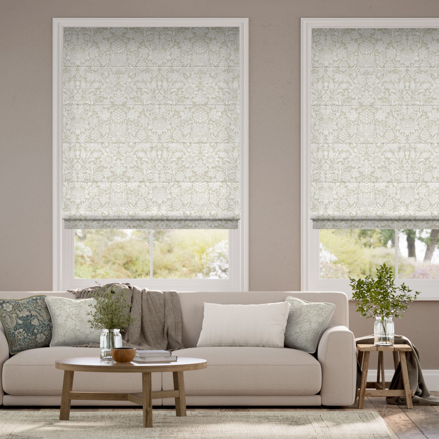 【つっぱり式】ウィリアムモリス　サンフラワー　リネン ローマンシェード