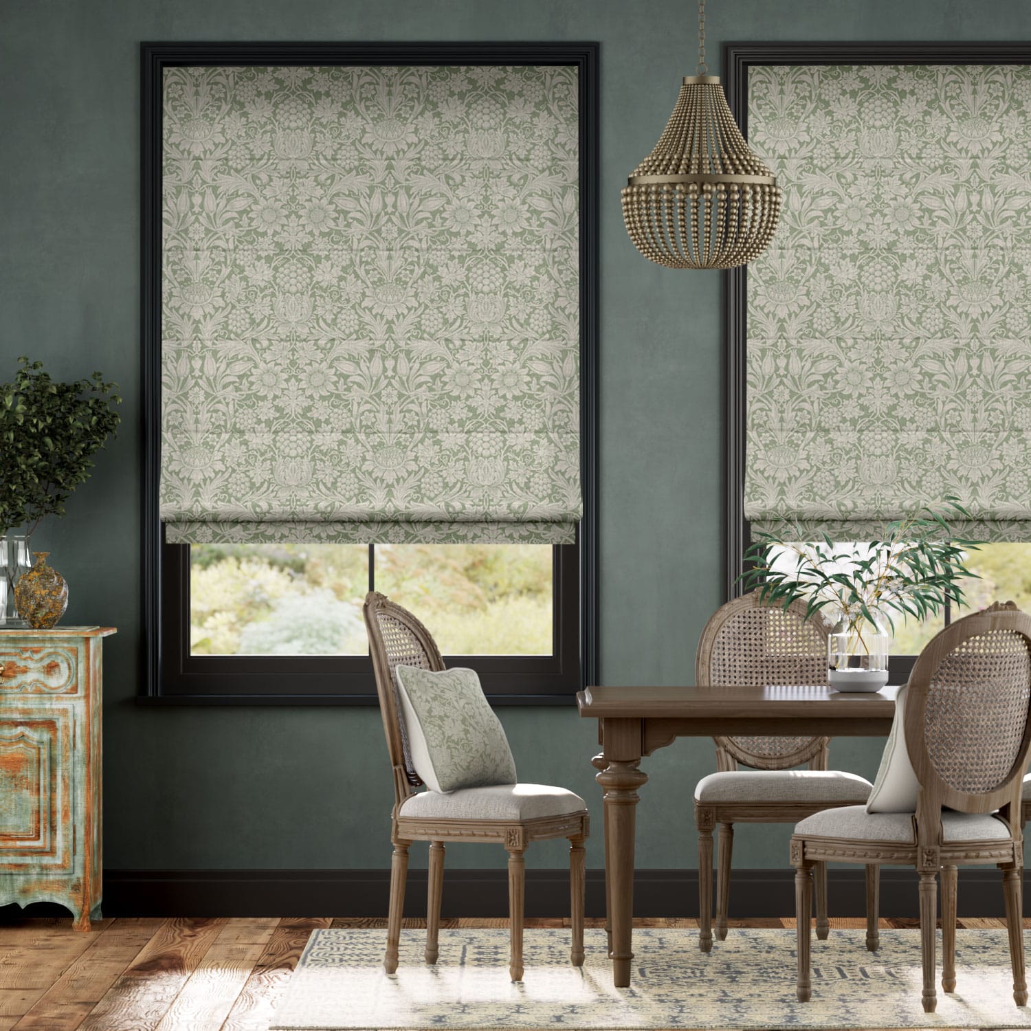 【電動】William Morris -ウィリアムモリス　サンフラワー　ソフトグリーン ローマンシェード