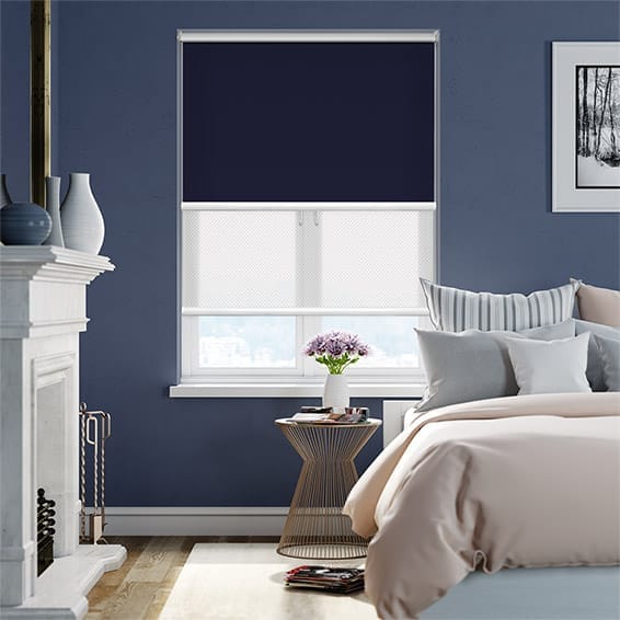 【つっぱり式】遮光ネイビー＆ホワイト ダブルロールスクリーン