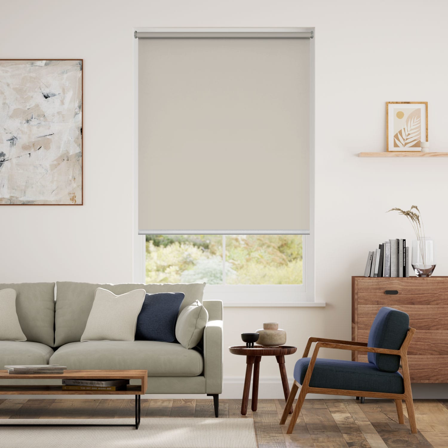 【つっぱり式】遮光 グレージュ ロールスクリーン -チェーン式-