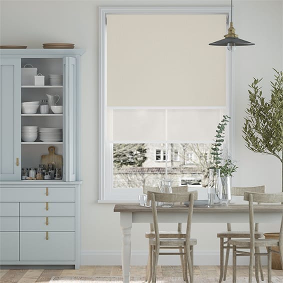 【つっぱり式】遮光アイボリー&アイスホワイト ダブルロールスクリーン