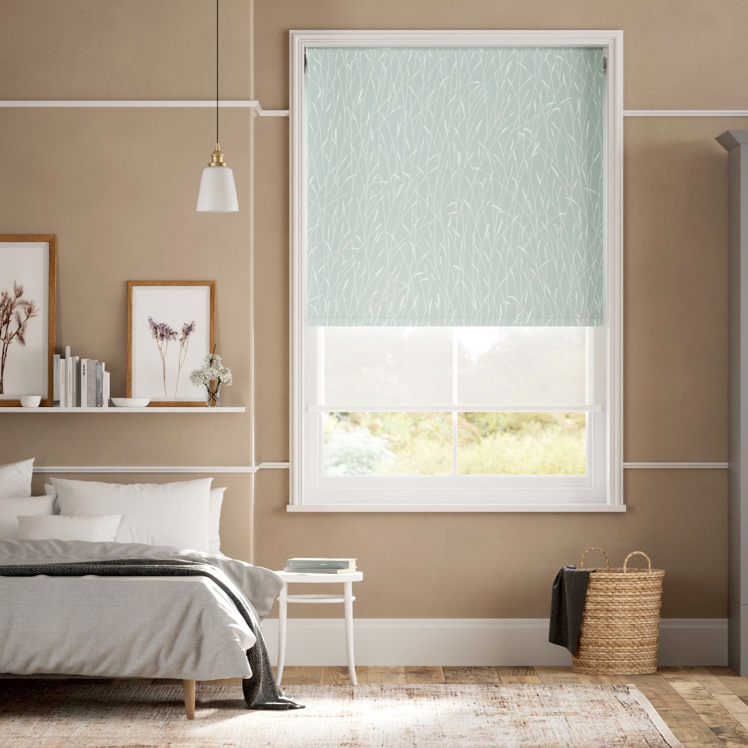 ティモシーグラス 遮光ダックエッグ&ホワイト ダブルロールスクリーン