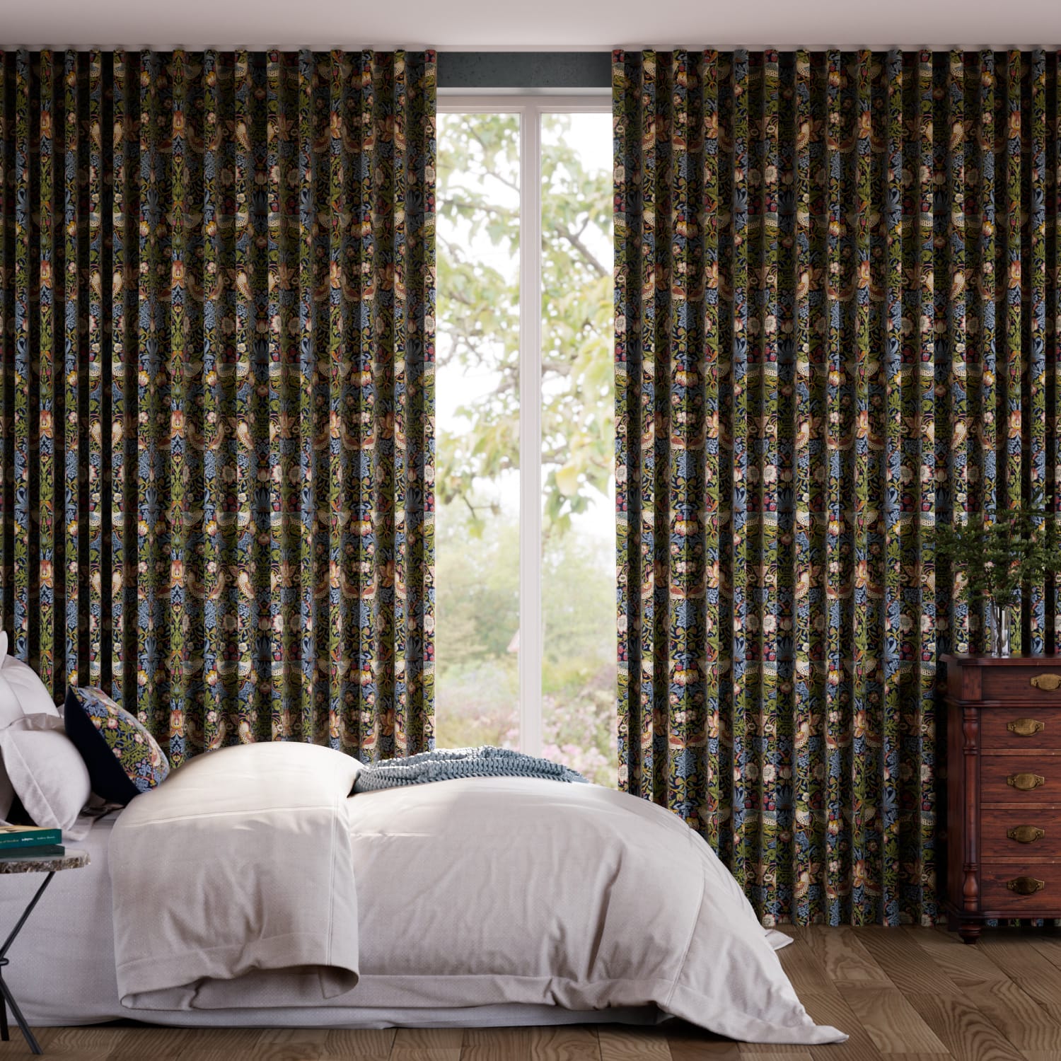 ウェーブ ウィリアムモリス いちご泥棒 ジュエル カーテン