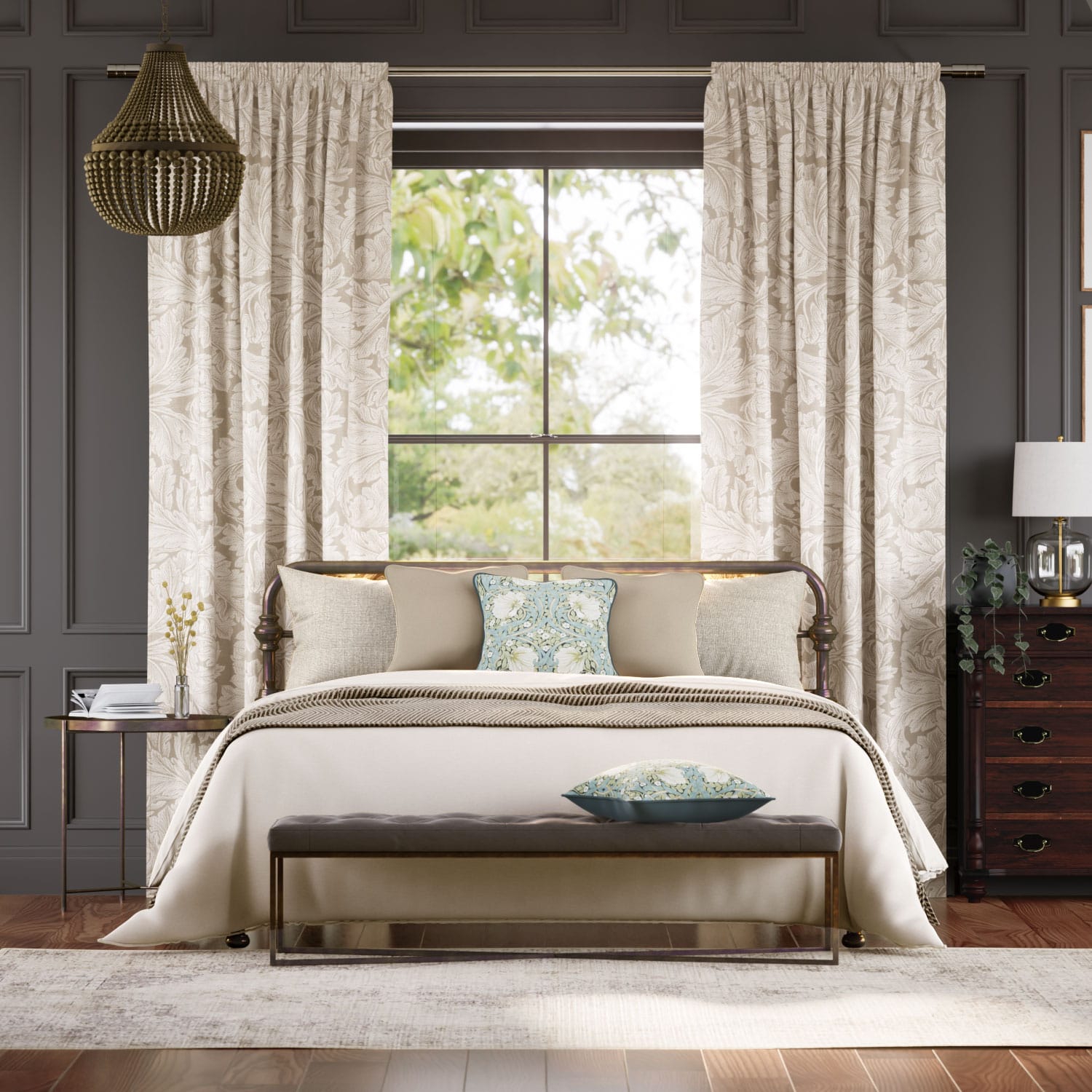 ウィリアムモリス アカンサス ソフトゴールド ジャガード織 カーテン