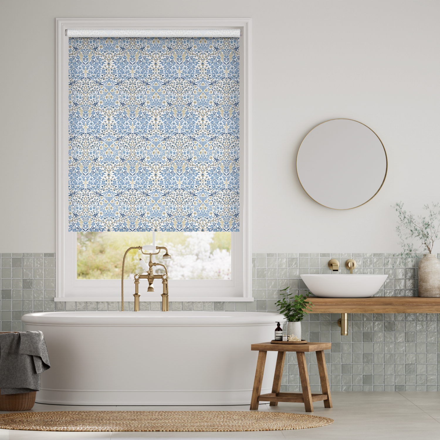 ウィリアムモリス ブラックソーン チャイナブルー ロールスクリーン