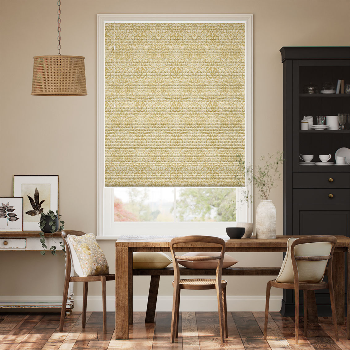 遮光ハニカム ウィリアムモリス ブラックソーン サフラン シェード