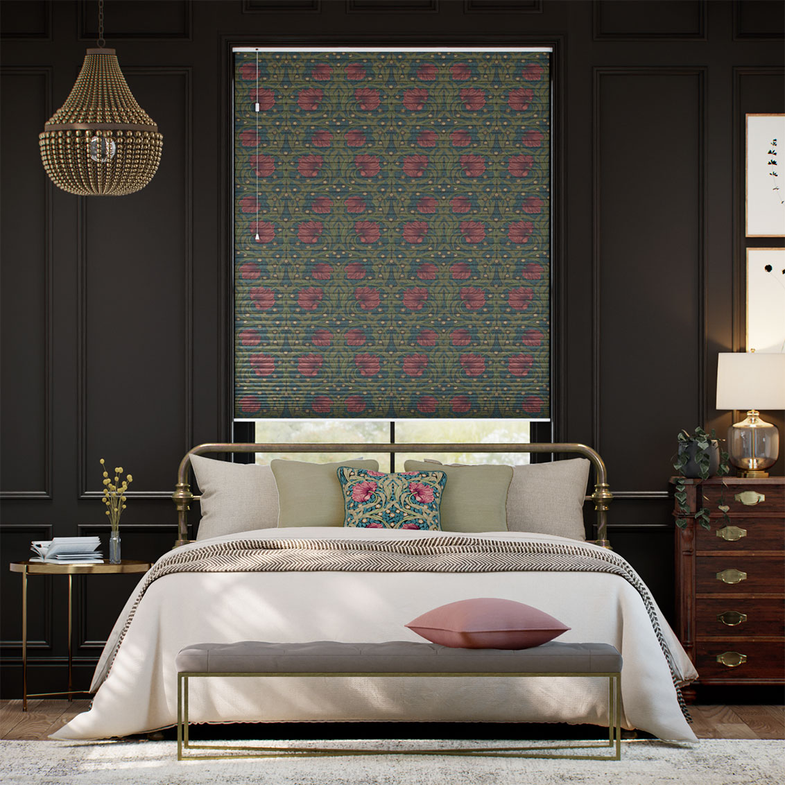 遮光ハニカム ウィリアムモリス ピンパーネル ティール シェード