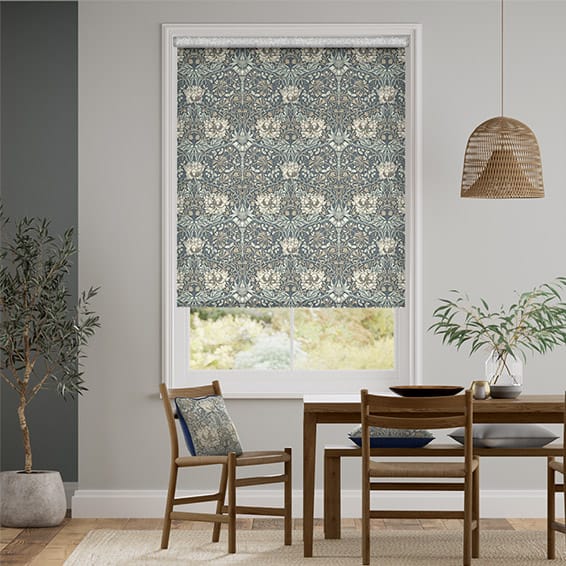 ウィリアムモリス　ハニーサクル&チューリップ　スレート ロールスクリーン