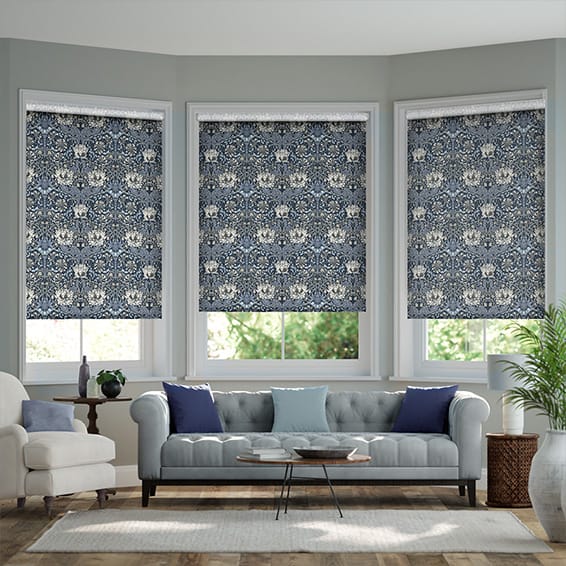 ウィリアムモリス　ハニーサクル&チューリップベルベット　グレーブルー ロールスクリーン