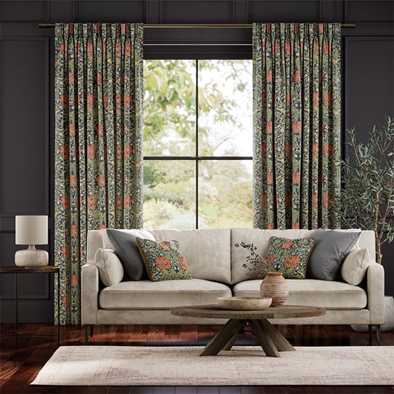 ウイリアム・モリス　ハニーサクル&チューリップベルベット　バーミリオン カーテン