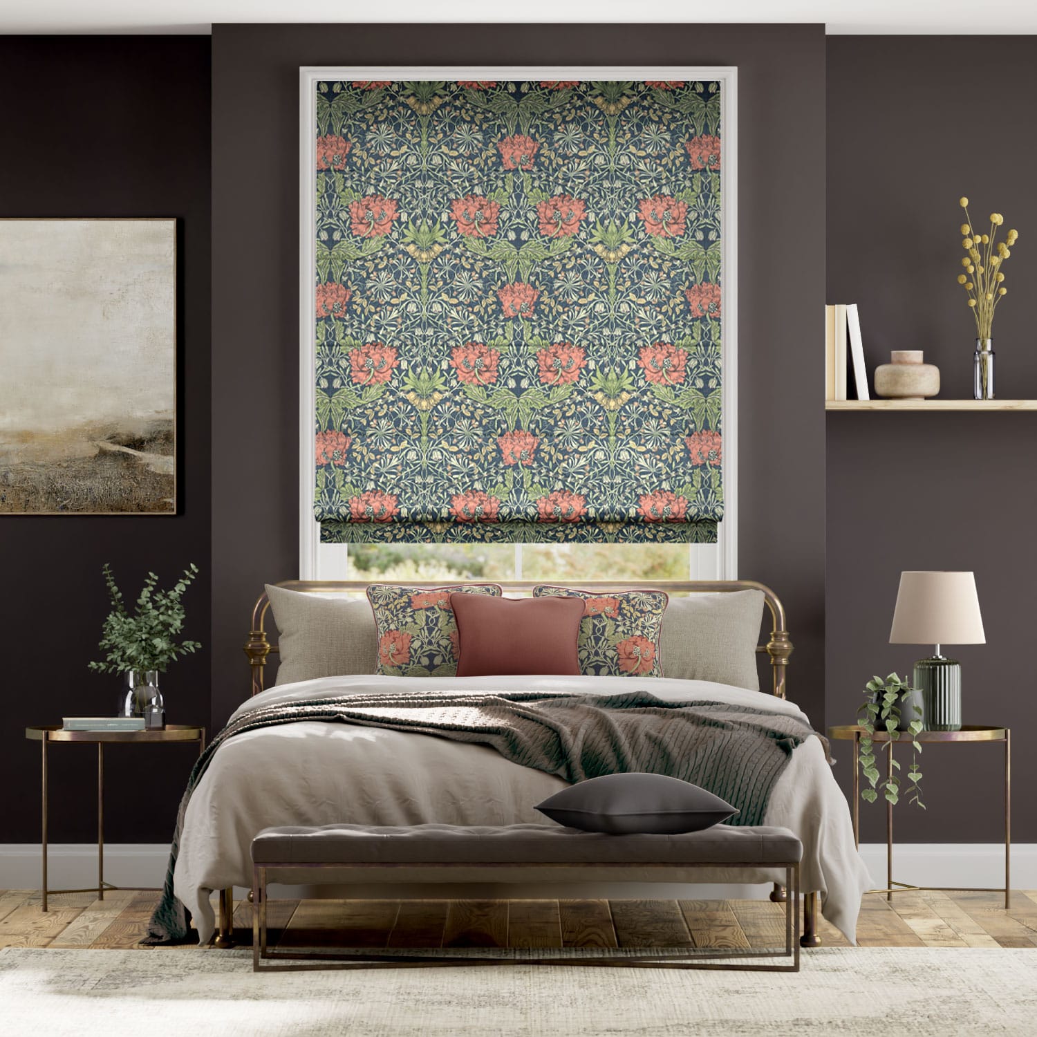 ウィリアムモリス　ハニーサクル&チューリップベルベット　バーミリオン ローマンシェード