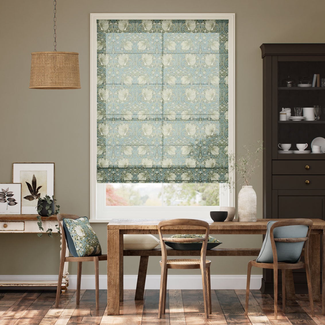 ウィリアムモリス ピンパーネル ボイル セージ ローマンシェード