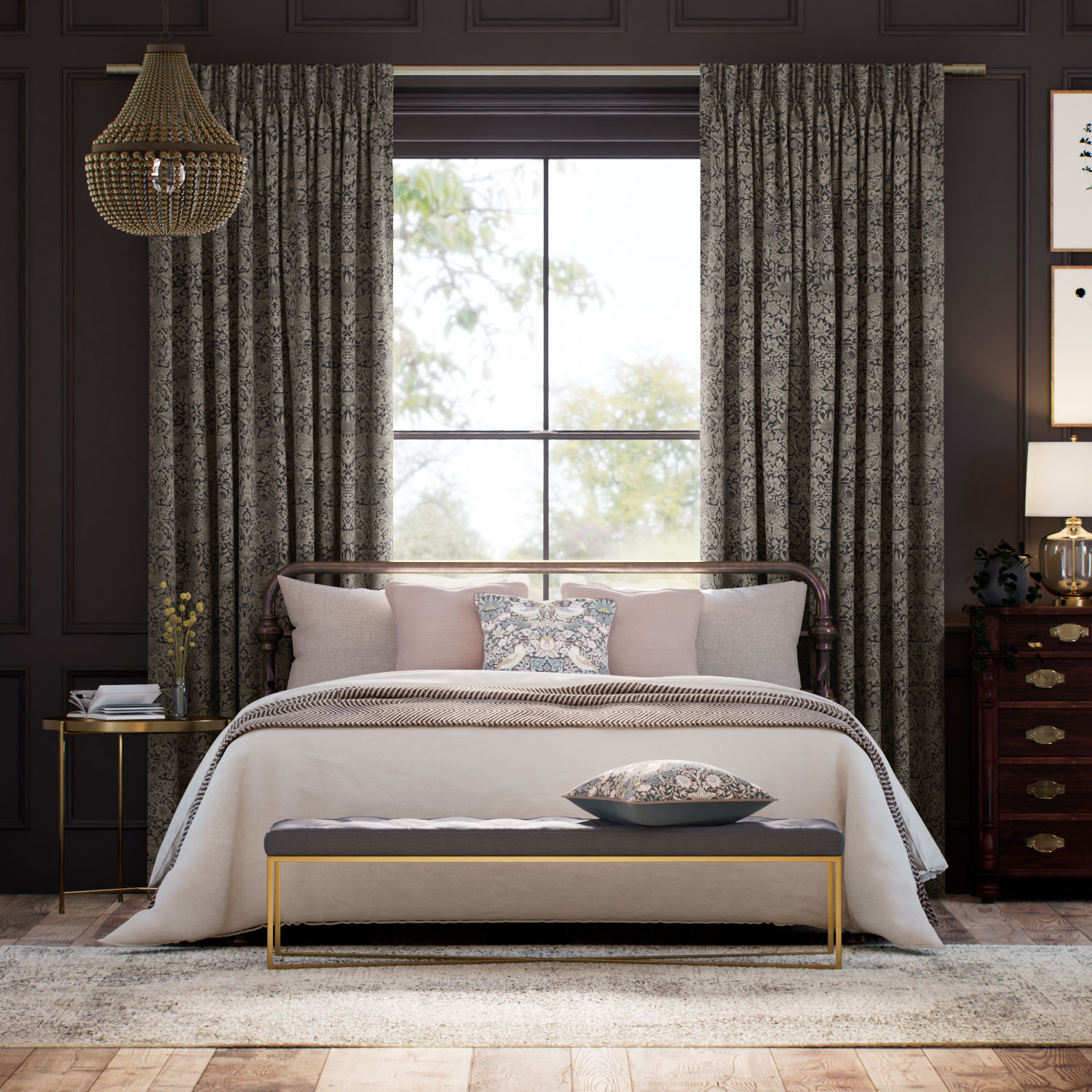 ウィリアムモリス いちご泥棒 アンティークブロンズ ジャガード織　 カーテン