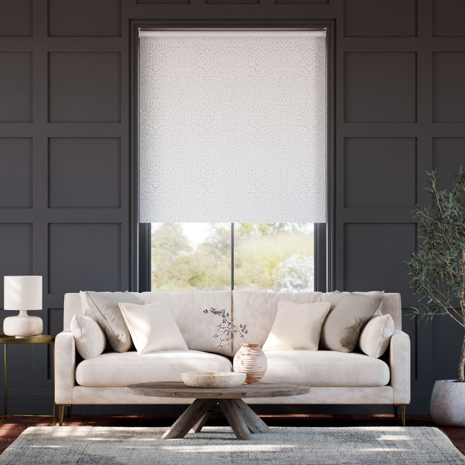 ウィリアムモリス いちご泥棒 アイボリー ジャガード織　 ロールスクリーン