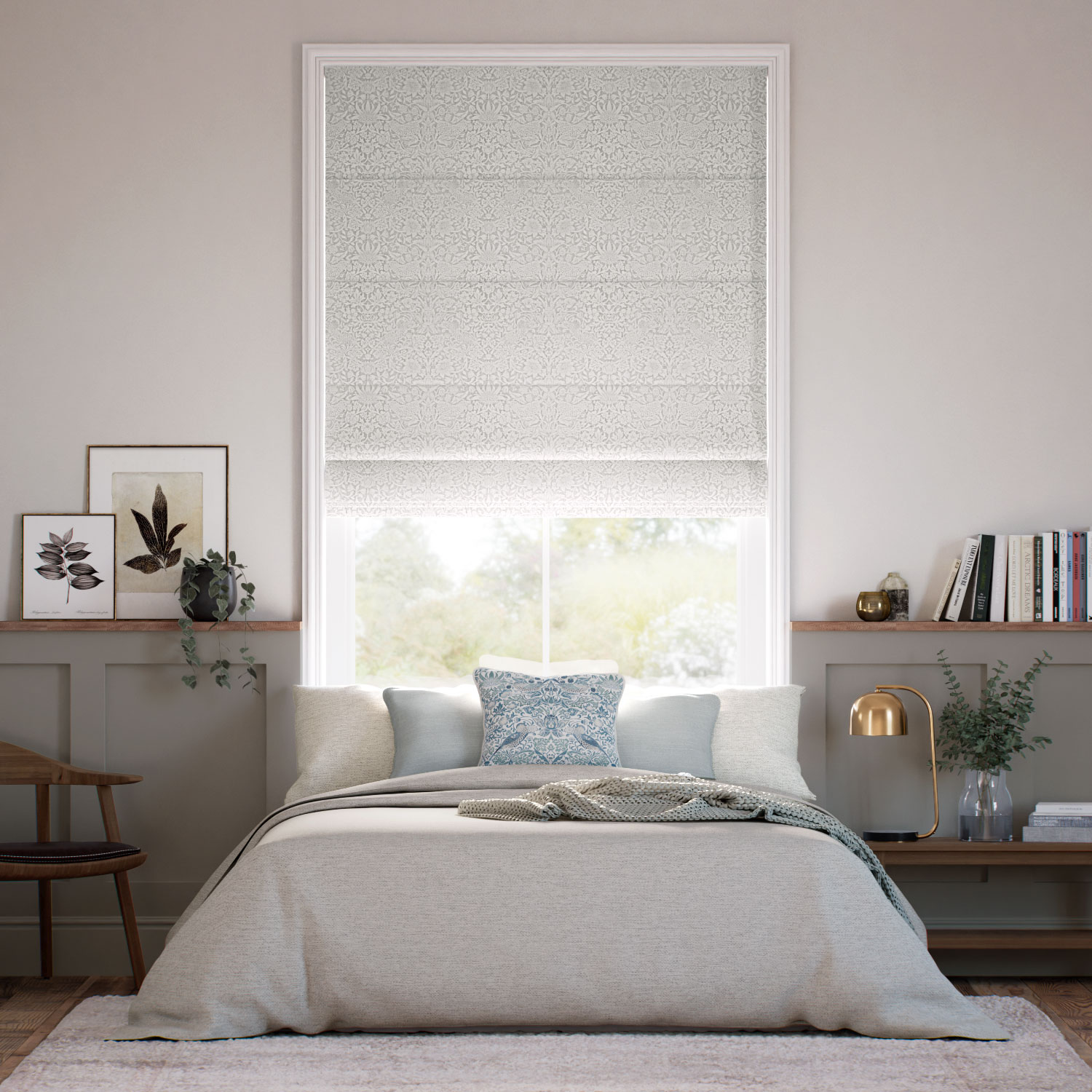 ウィリアムモリス いちご泥棒 アイボリー ジャガード織 ローマンシェード