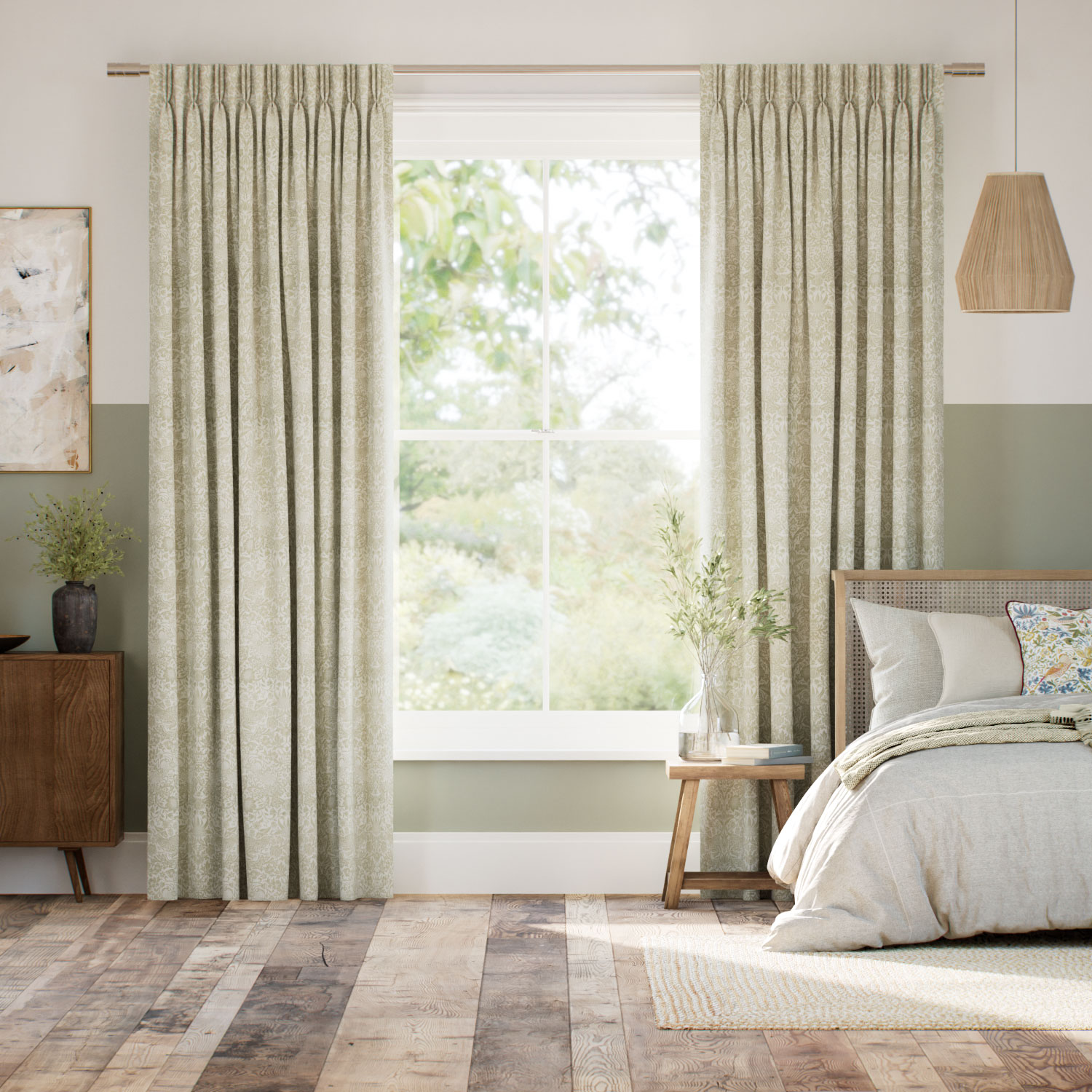 ウィリアムモリス いちご泥棒 オリーブ ジャガード織　  カーテン