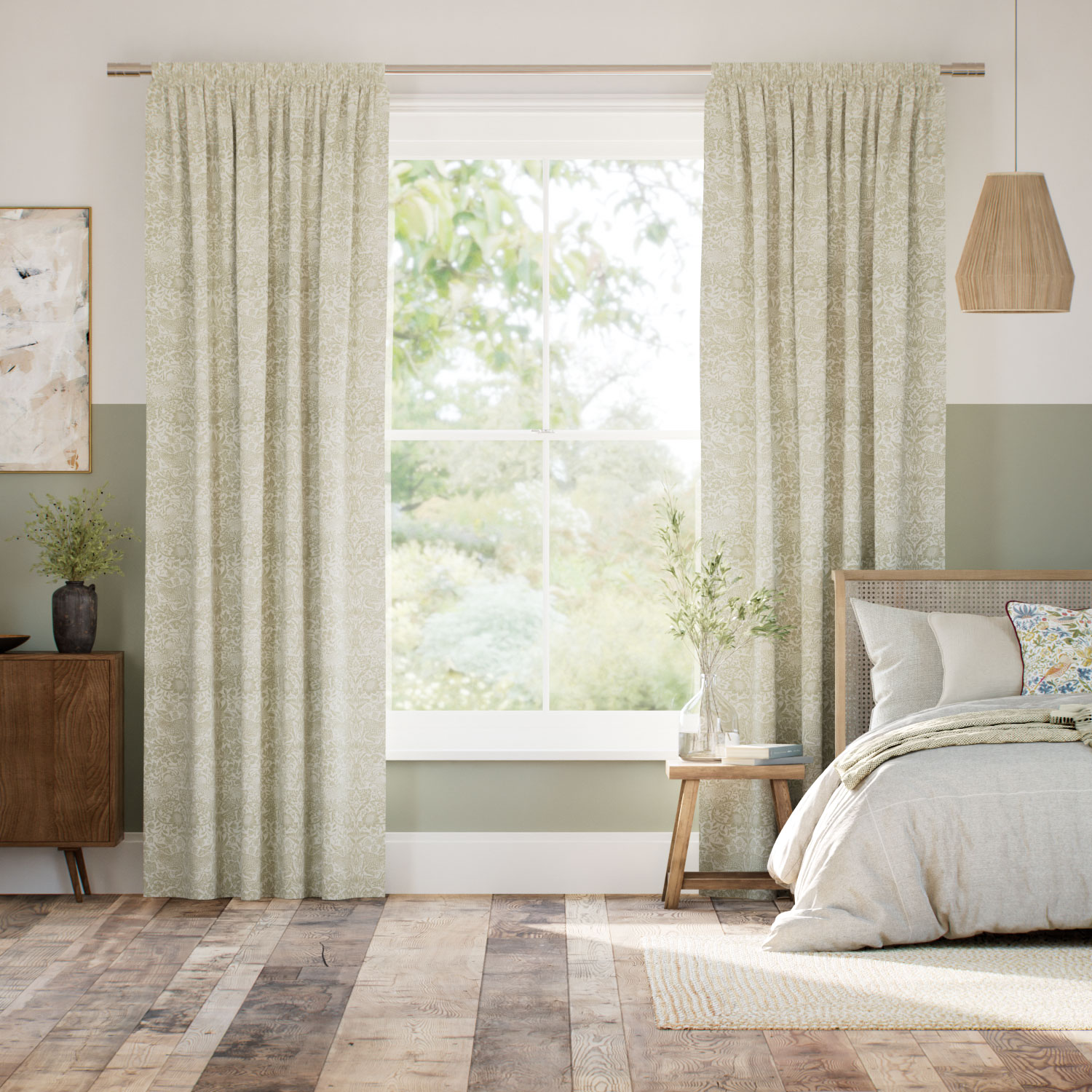 ウィリアムモリス いちご泥棒 オリーブ ジャガード織　  カーテン