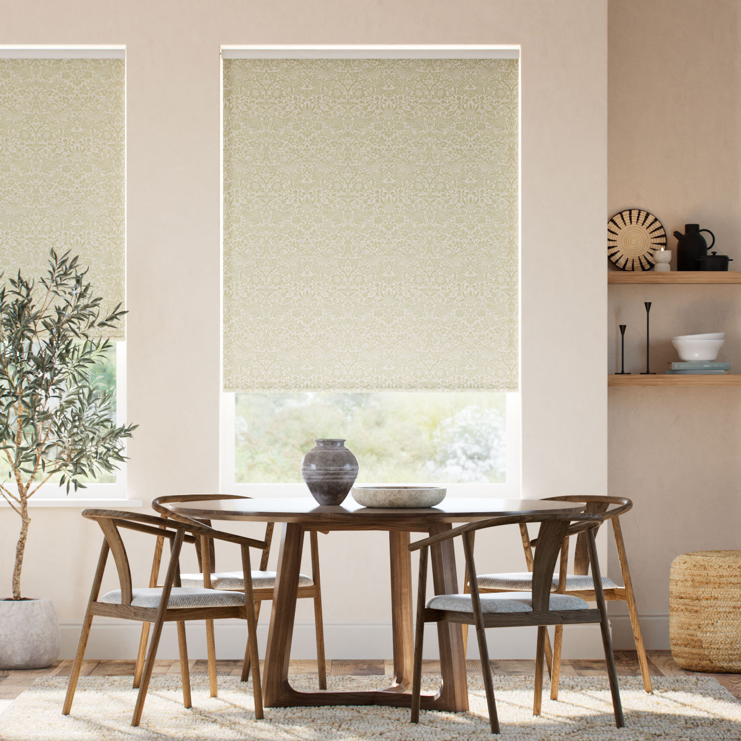 ウィリアムモリス いちご泥棒 オリーブ ジャガード織  ロールスクリーン