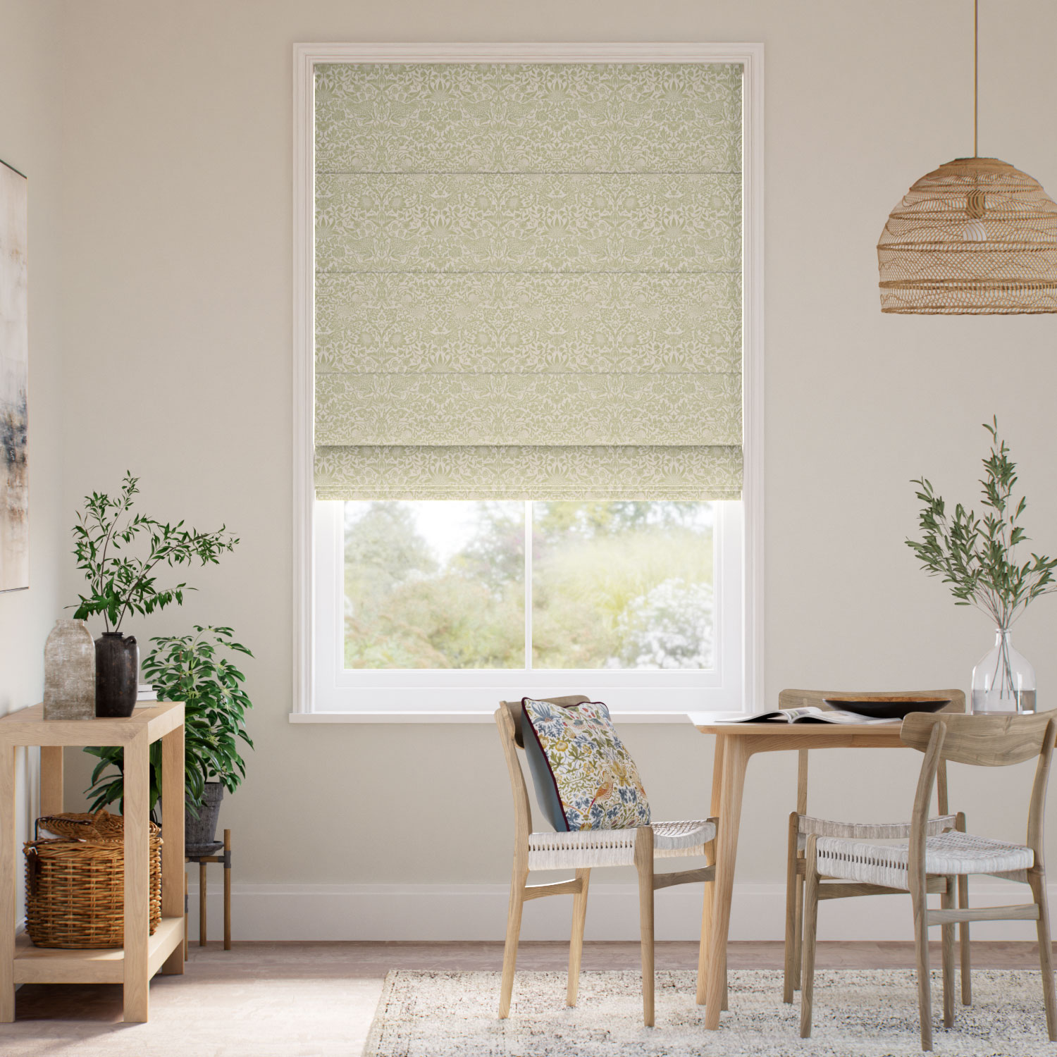 ウィリアムモリス いちご泥棒 オリーブ ジャガード織 ローマンシェード