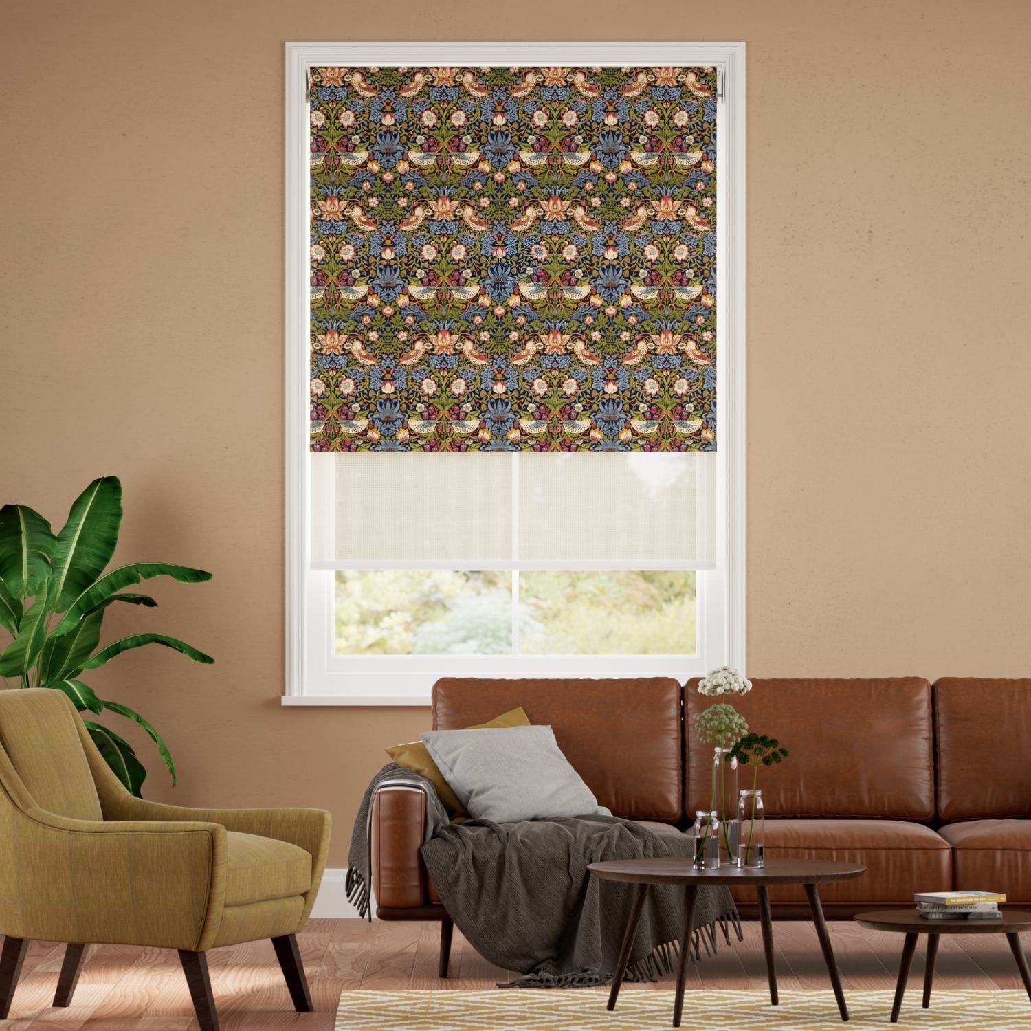 ウィリアムモリス 遮光いちご泥棒 ジュエル＆リネン ダブルロールスクリーン