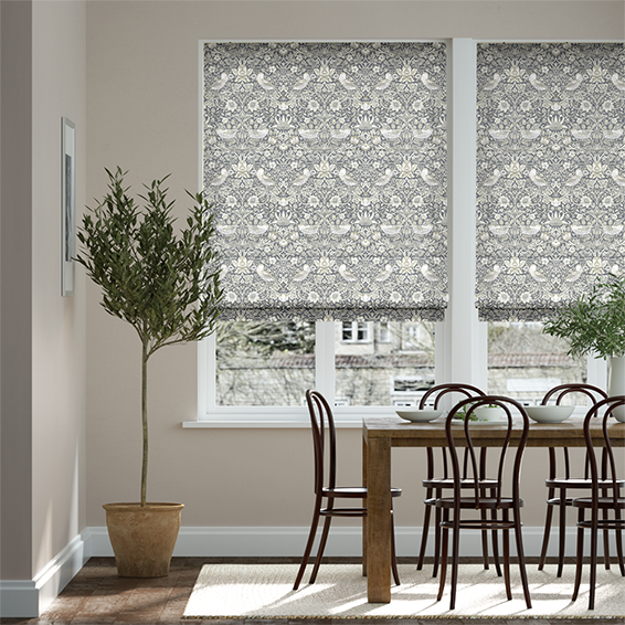 【つっぱり式】ウィリアムモリス　いちご泥棒　マナーグレー ローマンシェード