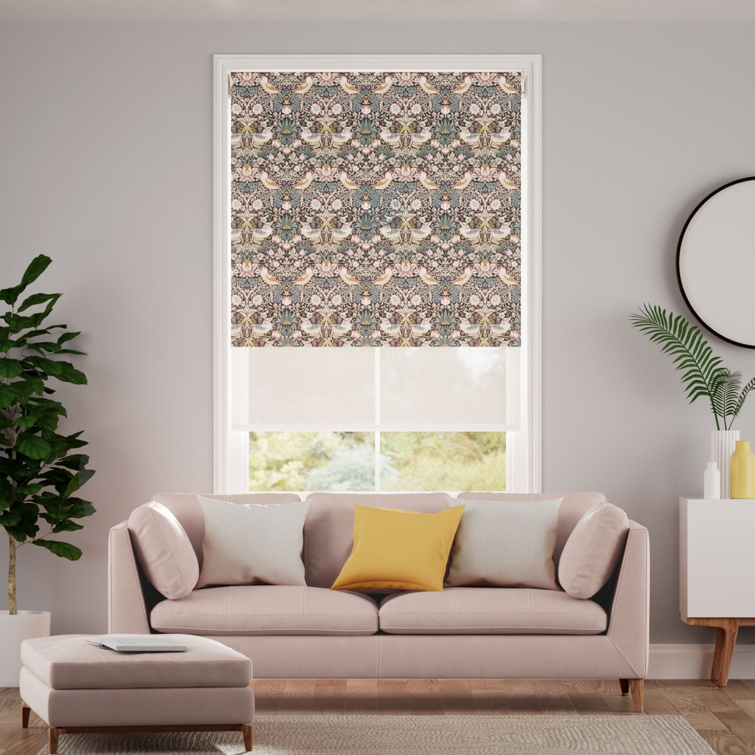 ウィリアムモリス 遮光いちご泥棒 ビンテージブラッシュ＆リネン ダブルロールスクリーン