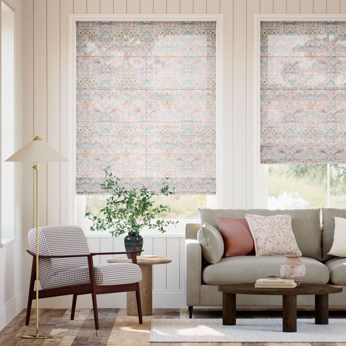 ウィリアムモリス いちご泥棒 ボイル ローズチョーク ローマンシェード