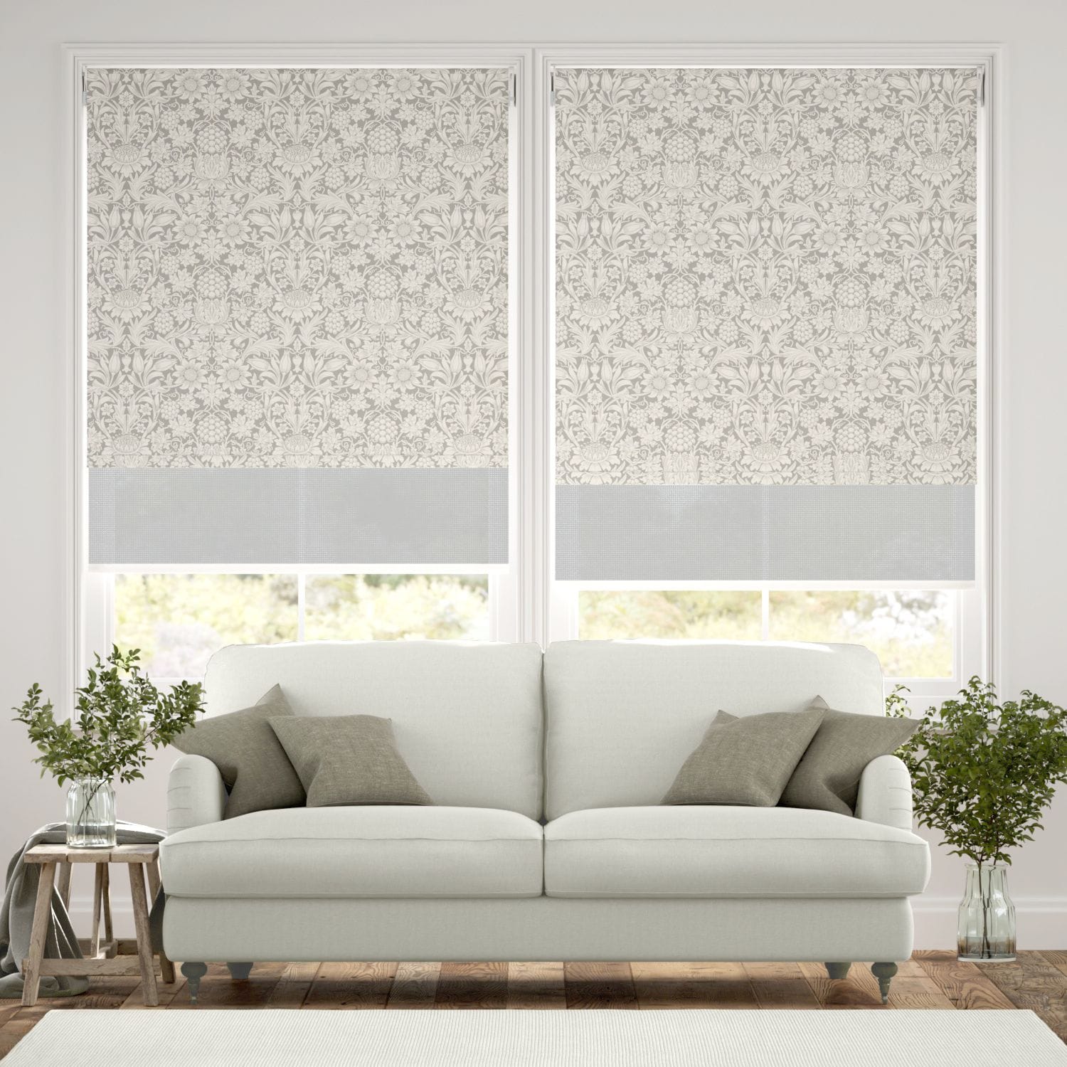ウィリアムモリス 遮光サンフラワー シルバーグレー&モダングレー ダブルロールスクリーン